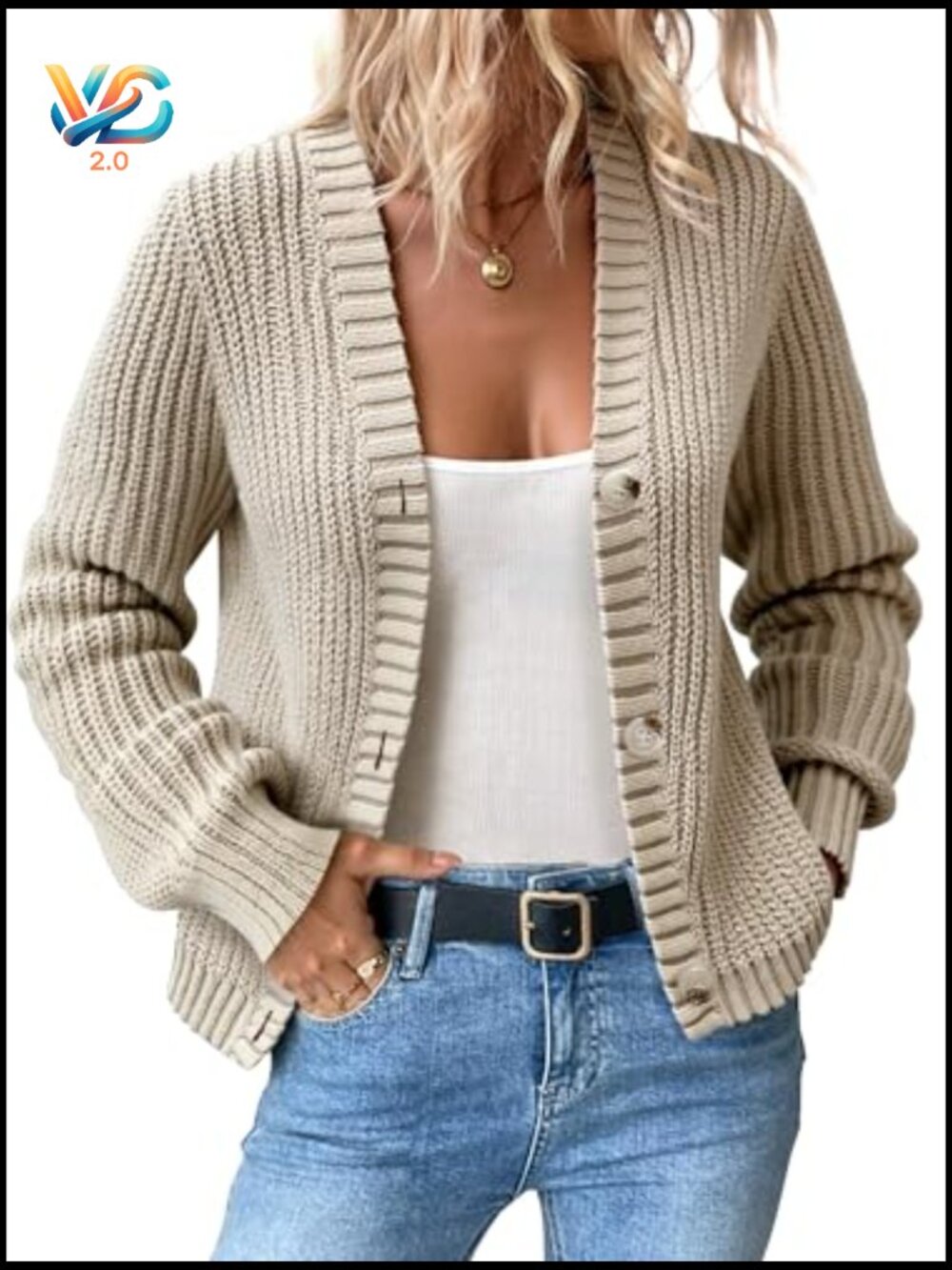 Chunky Knit Cardigan Waffle Texture Oversized V Neck Long Sleeve Fall Winter - Picture 2 of 6